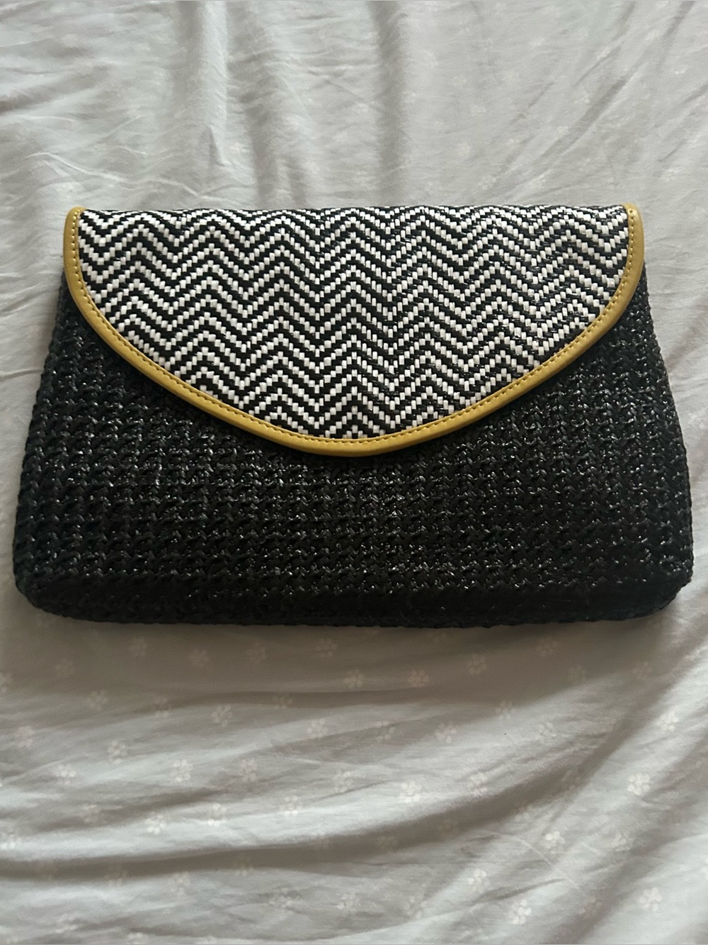 Oxford Black Woven Clutch with Yellow Trim